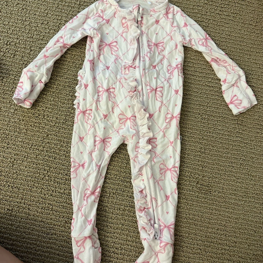 Charming Pink Bow Kids Pajama Footies